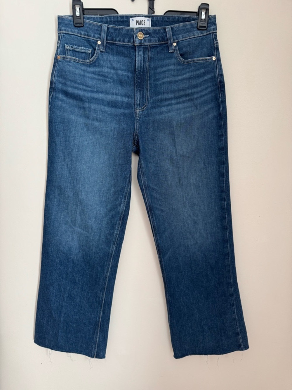 PAIGE Leenah Ankle High Rise Trouser Leg Jeans Raw Hem Size 30 Saint Tropez NWT - Picture 2 of 9
